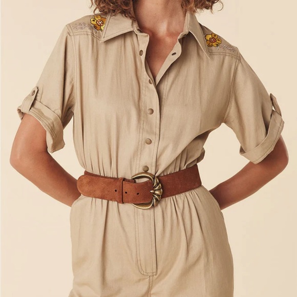 Spell Foxglove Embroidered Boiler Suit in Khaki - Picture 6 of 11